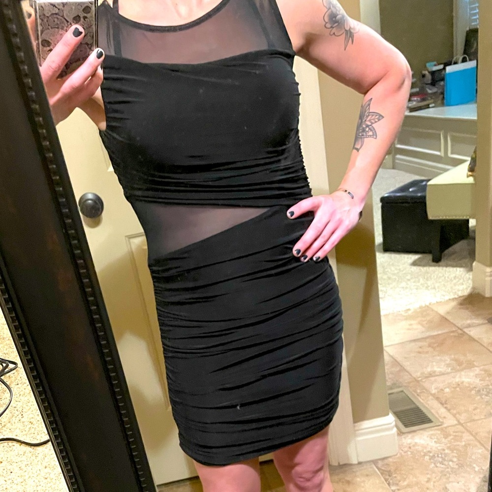 Mesh cut out mini dress